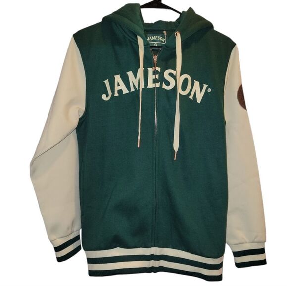 💚LIMITED EDITION 💚 Jameson Whiskey Varsity Hooded Colorblock Jacket Small NWT - Picture 1 of 8